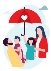 Ilustracja rodziny z dziećmi pod parasolem